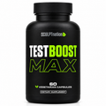 A black plastic bottle of SCULPnation Test Boost Max dietary supplement with a black cap, featuring white and neon green text on the label, set against a plain white background.