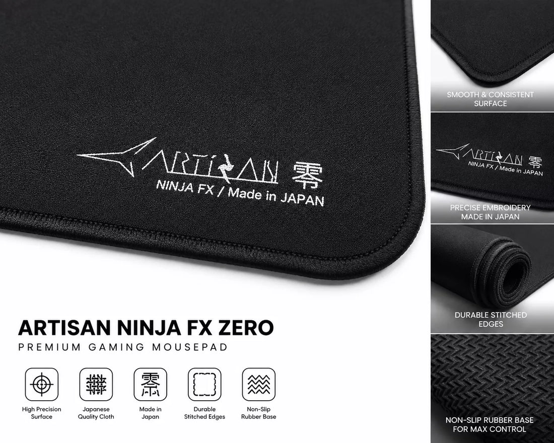 A black rectangular gaming mouse pad with rounded corners, featuring a small white ARTIZAN logo in the bottom right corner, set against a plain white background.