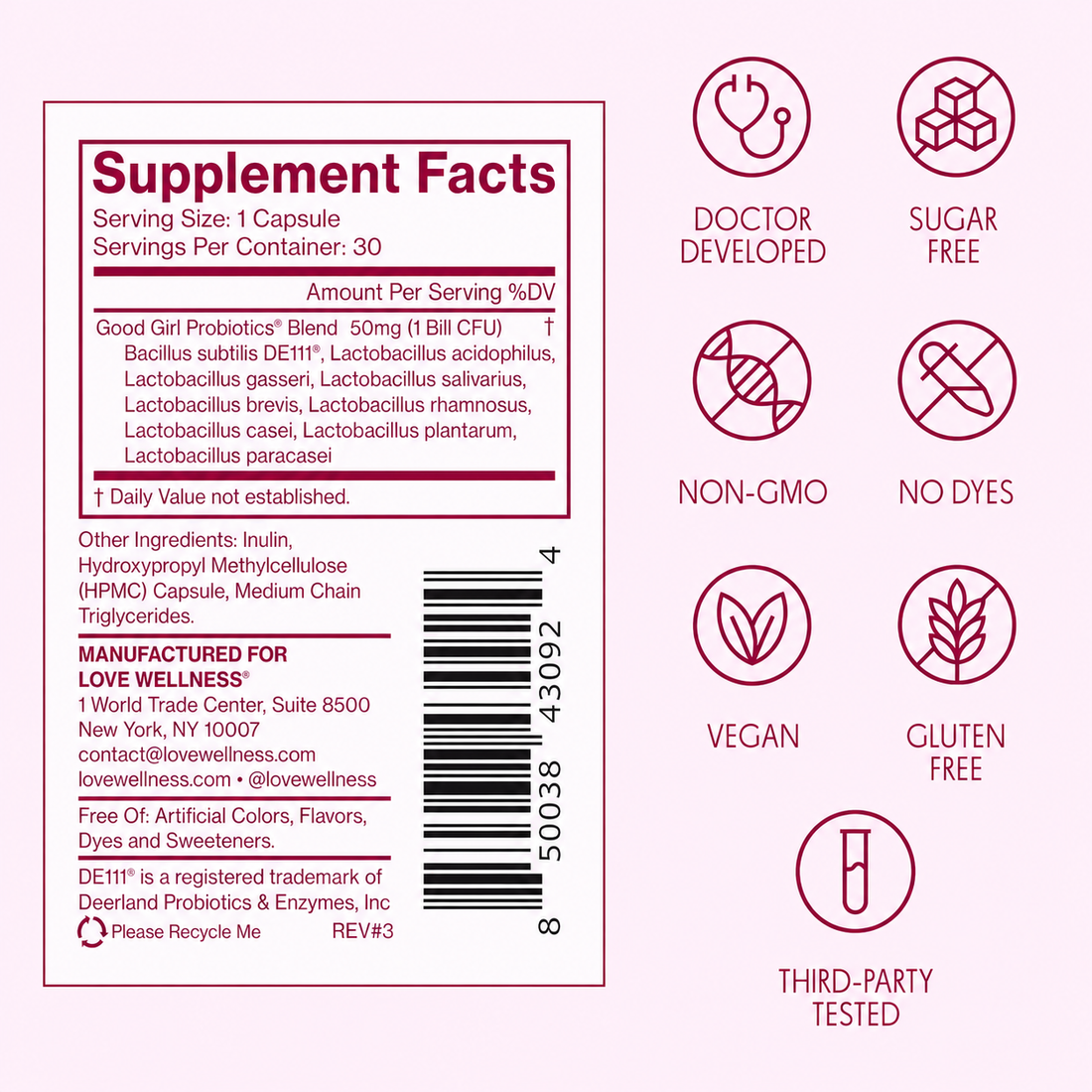 Love Wellness Good Girl Probiotics bottle 30 capsules