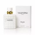 Valentino Donna Born in Roma Ivory Eau de Parfum bottle next to its white packaging box, featuring a white textured geometric design and a gold pyramid accent on the cap.