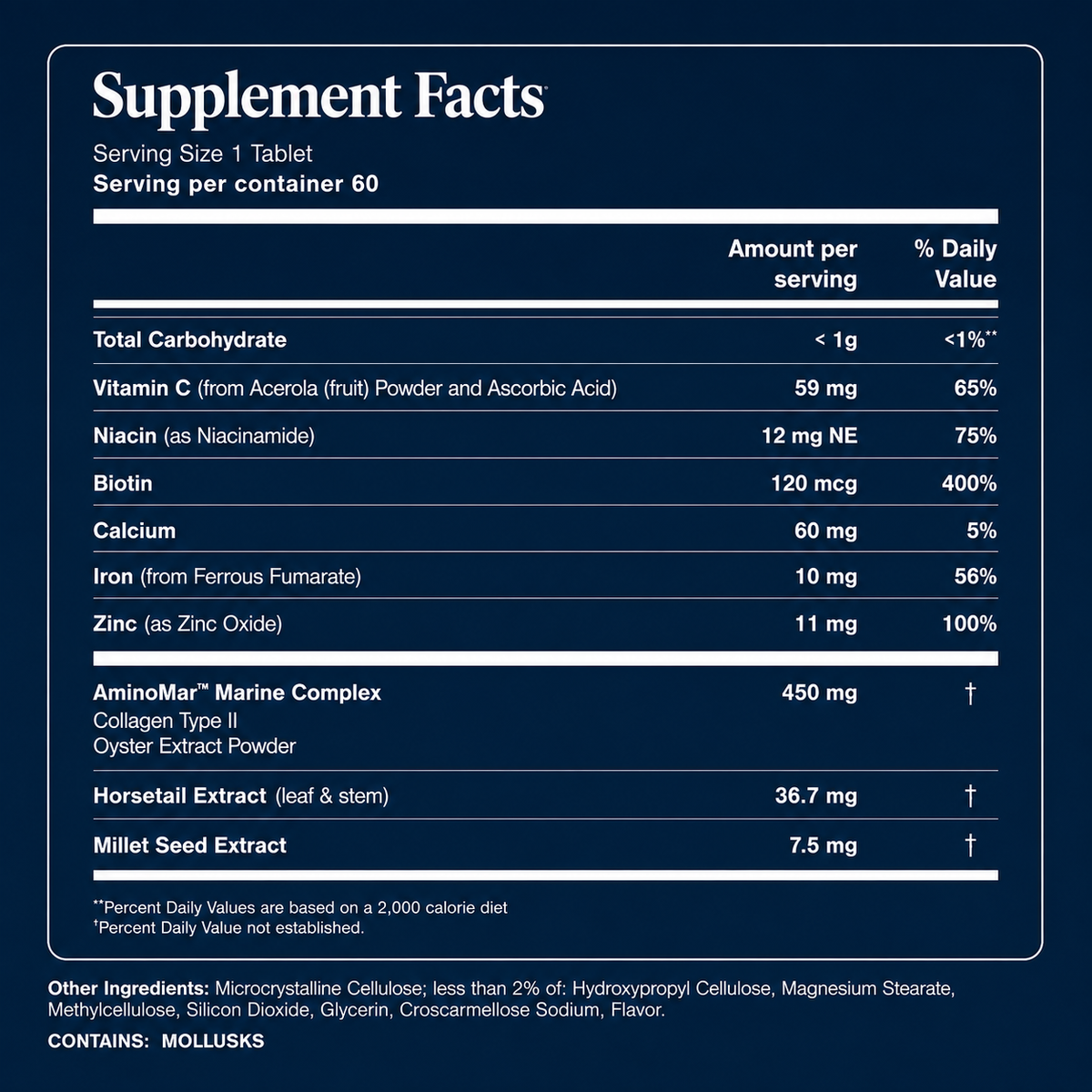 Viviscal hair growth supplement facts label
